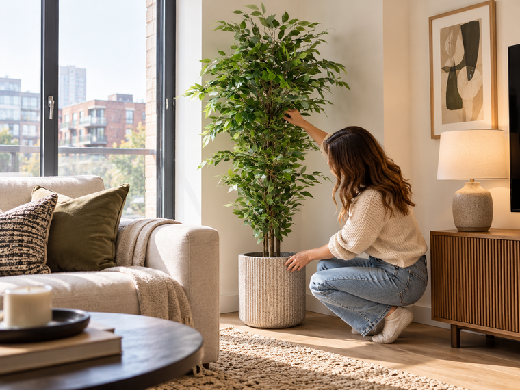 How to Style an Artificial Ficus Tree in a Short-Let Apartment