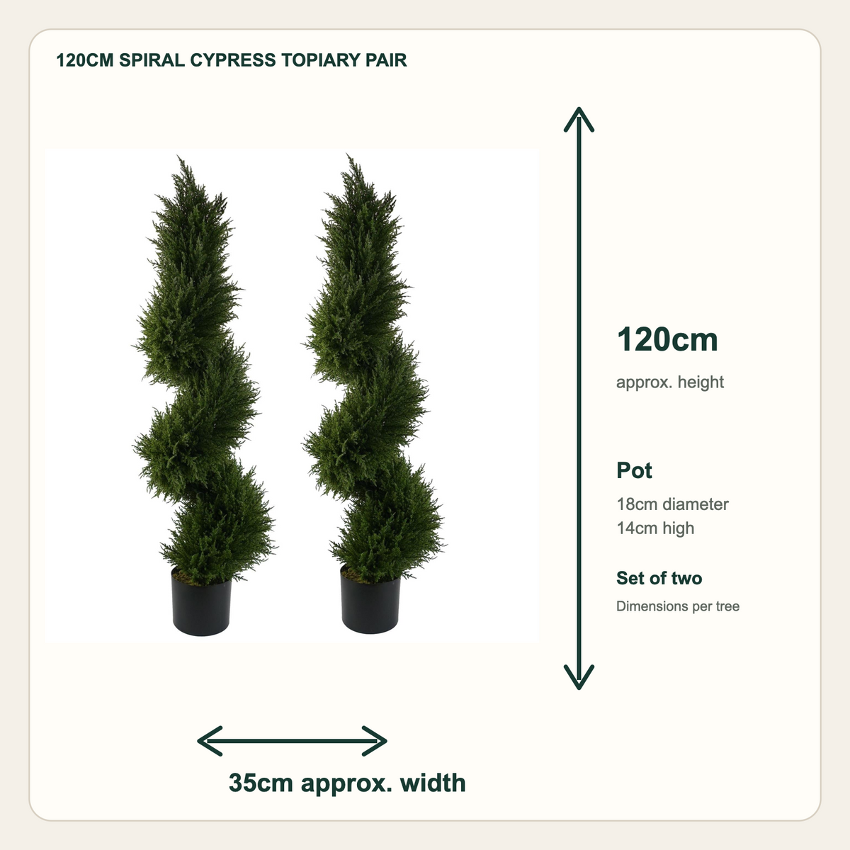 120cm Spiral Cypress Topiary Pair