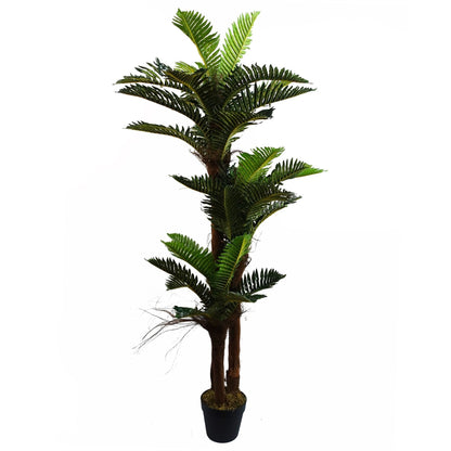 150cm artificial palm tree with natural-covered trunk and weighted black pot